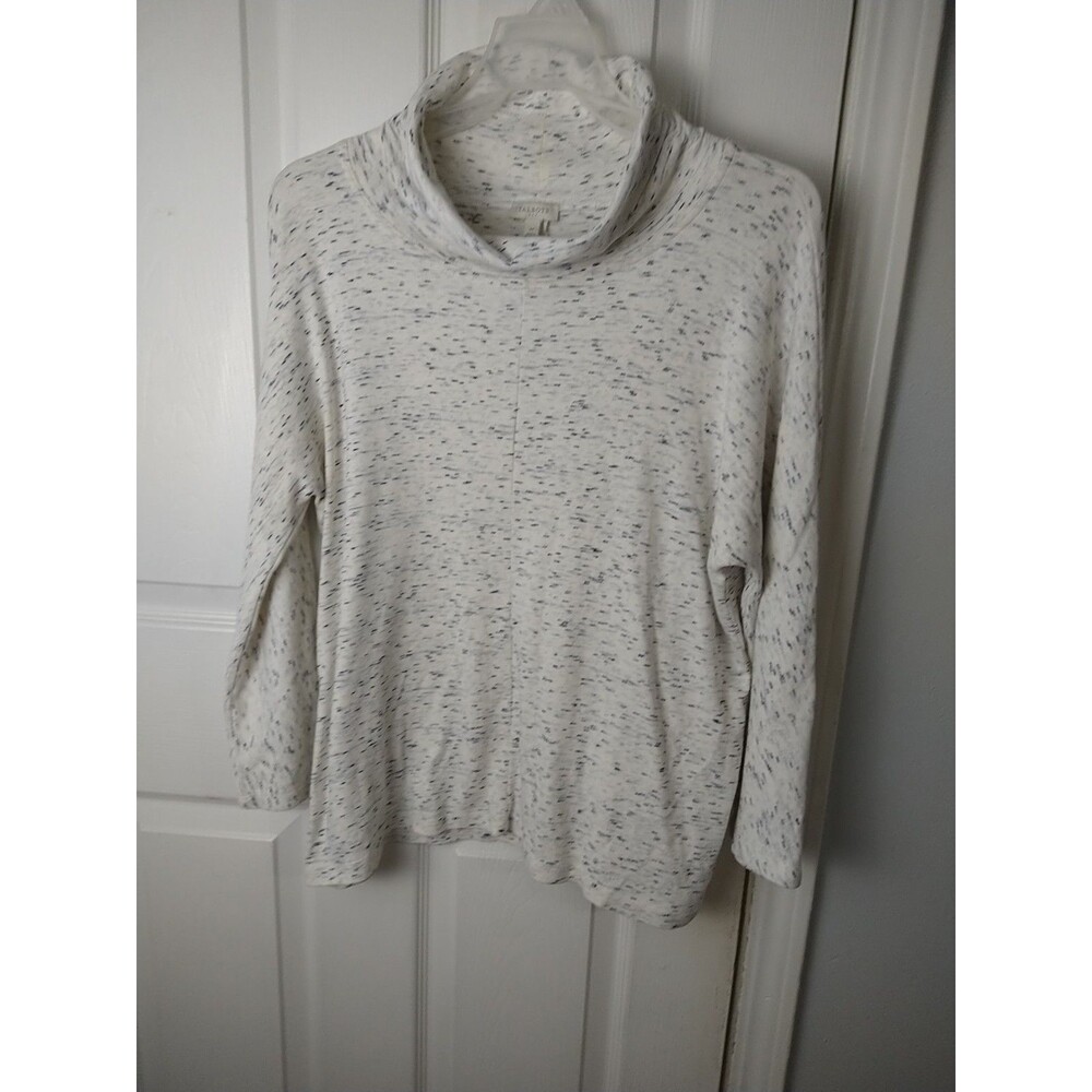 Talbots Tee Shirt Women M Cream  Gray Cowl Neck 3/4 Sleeve Classic Casual